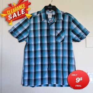 S. Oliver Men Blue Plaid Short Sleeve Button Down Shirt Slim Fit Size L